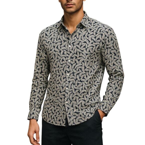 Perry Ellis Button-up Shirt Bold Fern Design Size Small - Picture 1 of 13